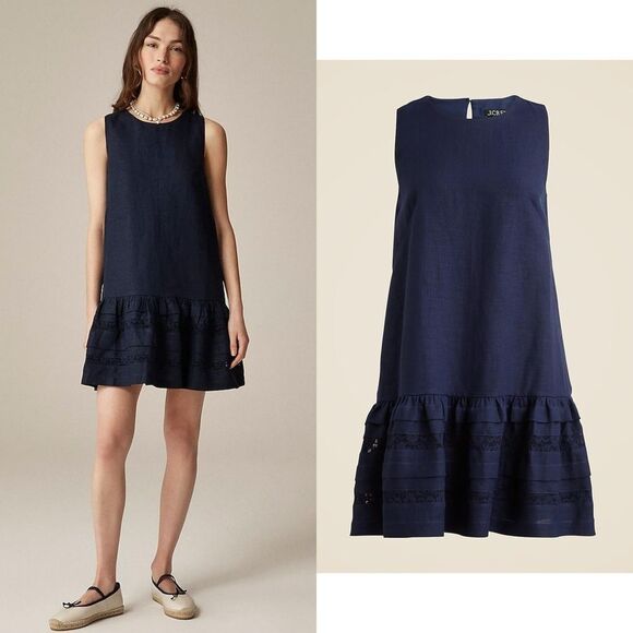J. Crew Dresses & Skirts - NWT J CREW PETITE Maxine Ruffle-Trim Linen Mini Dress in Navy